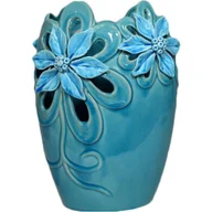Wazony i flakony - Wazon Turkusowy z Motywem Kwiatowym o Antycznym Wy - miniaturka - grafika 1