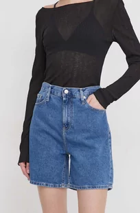 Calvin Klein Jeans szorty jeansowe damskie kolor niebieski gładkie high waist - Spodenki damskie - miniaturka - grafika 1