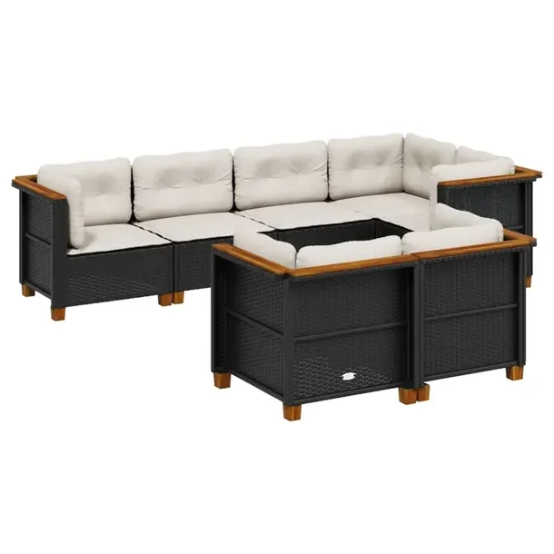 Zestaw mebli ogrodowych modułowych, rattan PE, czarny, 63,5 x 63,5 x 62 cm