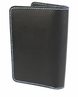 Etui Na Karty Dokumenty PolskaGalanteria Duże Skóra Naturalna Pionowe CZARNY Z BŁĘKITNĄ NITKĄ - Etui na dokumenty i karty - miniaturka - grafika 3