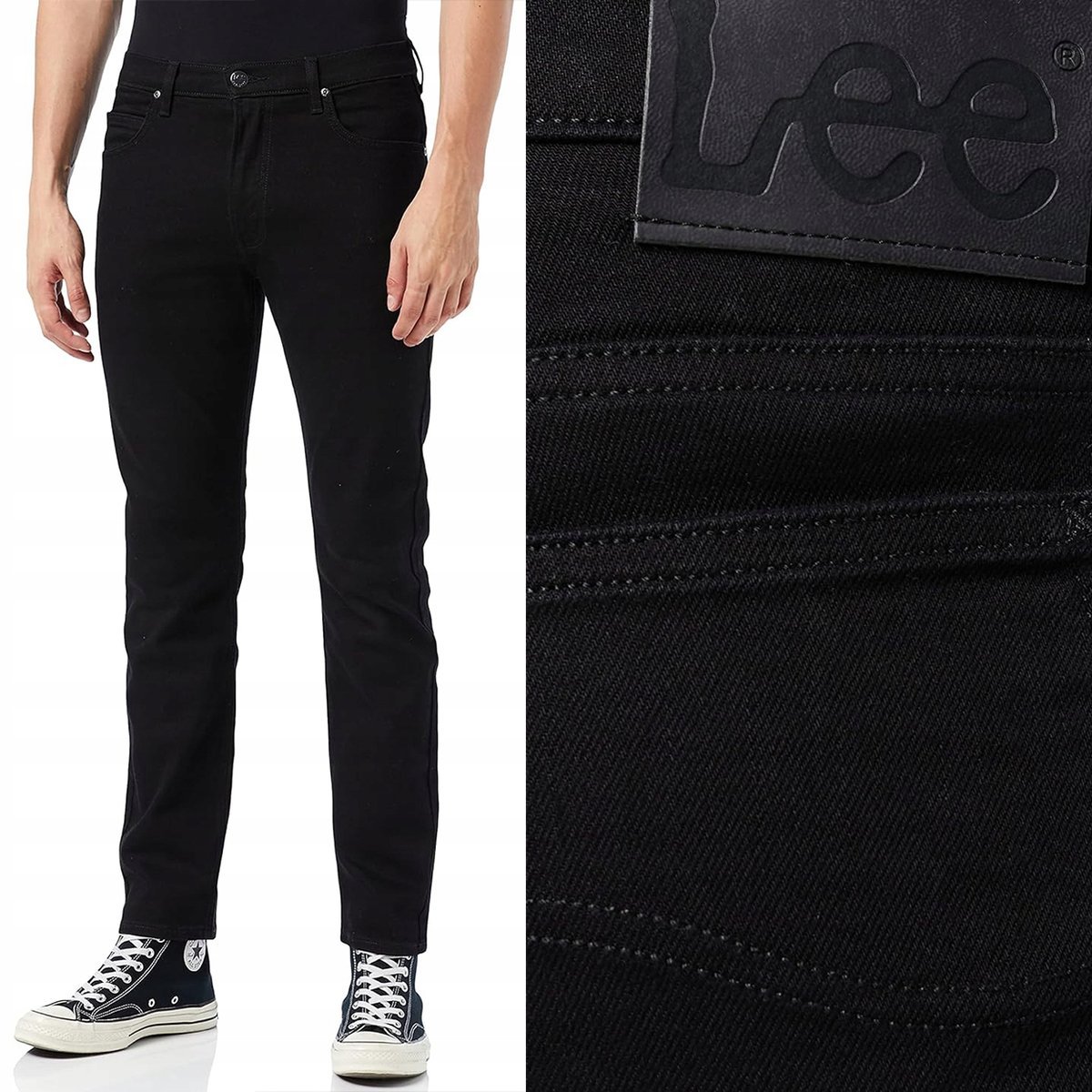 Lee RIDER SLIM Black Rinse dopasowane czarne spodnie jeansowe W30 L30