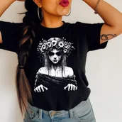 Koszulki i topy damskie - Damska czarna koszulka - z dziewczyną w wianku6 - miniaturka - grafika 1