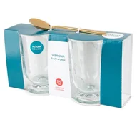 Łyżeczki - Komplet 2 kubków na stopce Werona 310 ml ze złotymi łyżeczkami - miniaturka - grafika 1