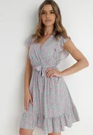 Sukienki - Miętowo-Różowa Sukienka z Paskiem Katista - Born2be - miniaturka - grafika 1