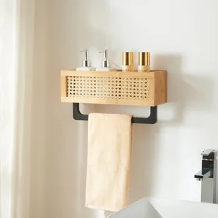 Półka ścienna 'Tervola' z wieszakiem na ręczniki bambus 36 x 13 x 19 cm o wyglądzie rattanu - Ręczniki Półka ścienna 'Tervola' z wieszakiem na ręczniki bambus 36 x 13 x 19 cm o wyglądzie rattanu - Ręczniki - miniaturka - grafika 1