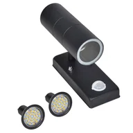 Lampy ogrodowe - vidaXL Lampa ścienna LED stal nierdzewna kształt cylindra z czujnikiem czarna - miniaturka - grafika 1