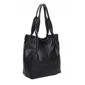 Torebki damskie - Czarna Pojemna Torebka Damska na Ramię LUIGISANTO Format A4 Shopper Worek - miniaturka - grafika 1