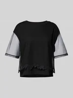 Koszulki i topy damskie - T-shirt z prążkowanym okrągłym dekoltem - miniaturka - grafika 1