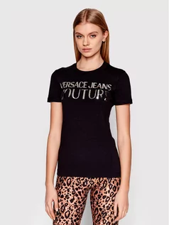 Koszulki i topy damskie - Versace Jeans Couture T-Shirt Mirror 72HAHG01 Czarny Regular Fit - grafika 1