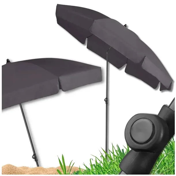 PARASOL Łamany Regulowany 2m OKRĄGŁY Ogrodowy Na Balkon 200cm ANTRACYTOWY
