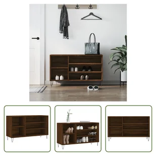 The Living Store Brązowy dębowy stojak na buty 102x36x60 cm materiał drewnopochodny - Szafki na buty - miniaturka - grafika 1