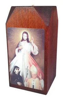 Świecznik drewniany Jezus z promieniami Jan Paweł siostra Faustyna - Naczynia liturgiczne i akcesoria - miniaturka - grafika 1