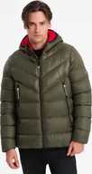 Kurtki męskie - Kurtka męska Ombre Kurtka męska zimowa pikowana z łączonych materiałów - ciemnooliwkowa V3 OM-JAHP-0145 L - miniaturka - grafika 1