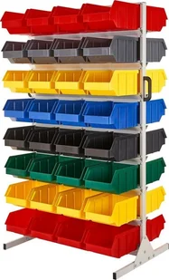 qBox Regał do pojemników warsztatowych, dwustronny. Wym: 1610x940x650mm 64 pojemniki Regał bez pojemników - Pojemniki przemysłowe - miniaturka - grafika 1