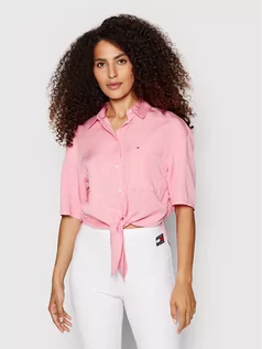 Koszule damskie - Tommy Jeans Koszula Front Tie DW0DW12900 Różowy Relaxed Fit - grafika 1