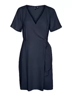 Sukienki - VERO MODA Damska sukienka Vmmymilo Ss Wide Wrap Short Dress WVN Ga, granatowy blezer, M - miniaturka - grafika 1