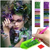 Zabawki kreatywne - Haft Diamentowy ARTULIO, Obraz DIY 5D, Diamond Painting, Mozaika Diamentowa 40X60cm (Tajemnicza kobieta wśród motyli) + Zestaw Akcesoriów - miniaturka - grafika 1