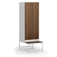 Szafki biurowe - Szafka ubraniowa z ławeczką, 2 szafki, 1875 x 600 x 500/800 mm, zamek cylindryczny, drzwi laminowane, orzech - miniaturka - grafika 1