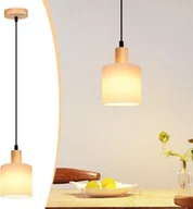 Oprawy, klosze i abażury - ZMH lampa wisząca drewniana biała lampa stołowa vintage 1 płomień lampa wisząca E14 lampa wisząca z kloszem z tkaniny do salonu restauracja sypialnia kuchnia - miniaturka - grafika 1