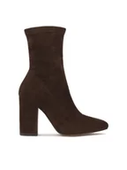 Botki damskie - Ciemnobrązowe botki z tkaniny na słupku - miniaturka - grafika 1