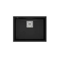 Zlewozmywaki - QUADRON Zlewozmywak granitowy jednokomorowy podwieszany 55 42 22,5 cm DAVID 50 Very Black czarny mat ze stalowym odpływem - miniaturka - grafika 1
