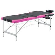 VidaXL 3-strefowy, składany stół do masażu, aluminium, czarno-różowy