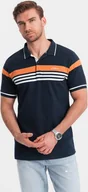 Koszulki męskie - Ombre Dopasowana koszulka męska polo z dwukolorowymi pasami granatowa V1 OM-POSS-0127 M - miniaturka - grafika 1