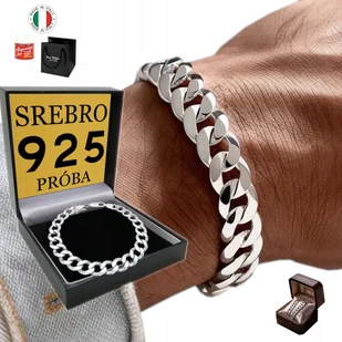 GRUBA Bransoletka Srebrna Męska SREBRO 925 Pancerka 11mm Diamentowana - Bransolety męskie - miniaturka - grafika 1
