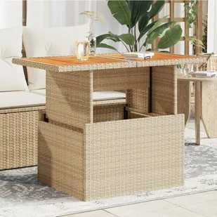 Stół ogrodowy, beżowy, 100x55x73 cm, polirattan i akacja - Stoły ogrodowe - miniaturka - grafika 1