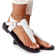 Sandały damskie - Skórzane Sandały Japonki Big Star HH274702 Białe - miniaturka - grafika 1