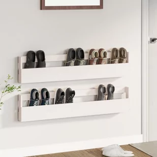 Ścienne półki na buty, 2 szt., biały, 110x9x23 cm, sosna Lumarko! - Szafki na buty - miniaturka - grafika 1