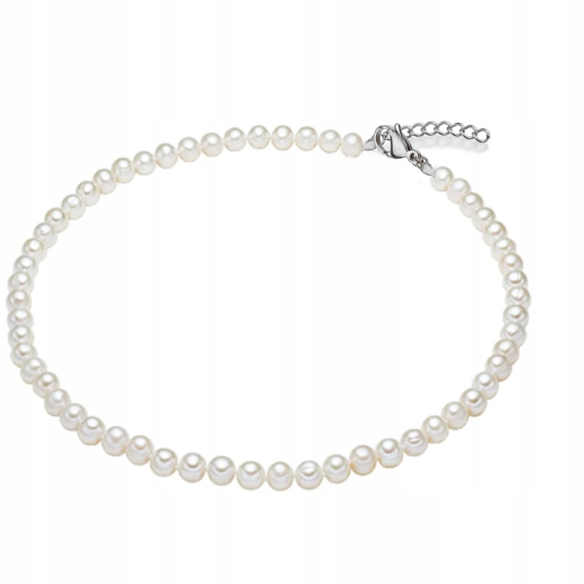 Srebrny naszyjnik kolia ślubna z perełek gładkie kuleczki 8mm klasyczny