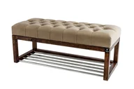 Ławki do przedpokoju - Ławka na buty 110cm EMRAWOOD drewno lite kolor orzech siedzisko pikowane kolor cappuccino - miniaturka - grafika 1