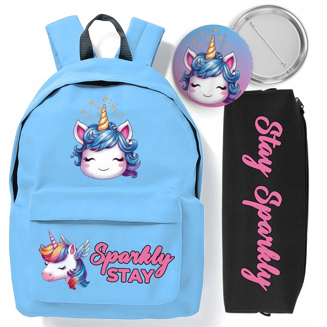 Zestaw Szkolny Plecak Niebieski Piórnik Pin Stay Sparkly Do Szkoły Stylowy