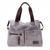 Torby szkolne - TORBA TOREBKA DAMSKA POJEMNA PŁÓCIENNA UCHWYT PASEK NLYEFA SZARA - miniaturka - grafika 1