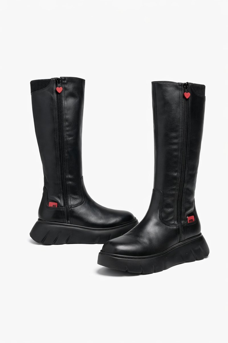 LOVE MOSCHINO CZARNE BOTKI NA PLATFORMIE Z SERCEM NA ZAMKU 41 1I4A