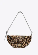 Torebki damskie - Torebka na ramię ze skóry naturalnej w motyw zwierzęcy czarno-brązowa - miniaturka - grafika 1