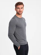 Swetry męskie - Klasyczny sweter męski z wiskozą BASIC z okrągłym dekoltem szary melanż V1 OM-SWBS-0106 - Ombre Clothing - miniaturka - grafika 1