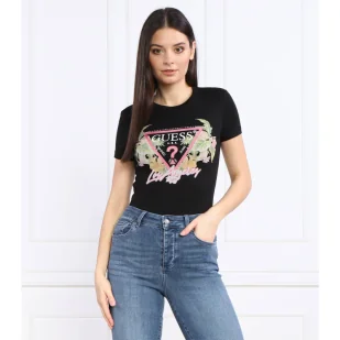 GUESS T-shirt TRIANGLE FLOWERS | Regular Fit - Koszulki i topy damskie - miniaturka - grafika 1