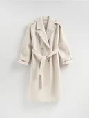 Marynarki i żakiety damskie - Reserved - Dwurzędowy płaszcz z paskiem - kremowy - miniaturka - grafika 1