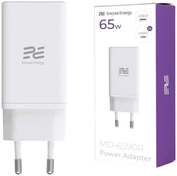 ładowarka sieciowa GaN 65W USB-A + 2x USB-C QC PPS PD Encore Energy MD-6590R