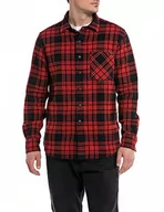 Koszule męskie - Replay Koszula męska regular fit, 010 Black/Red, S - miniaturka - grafika 1