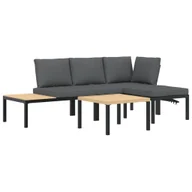 Sofy ogrodowe - vidaXL 4-częściowa sofa ogrodowa z poduszkami czarna aluminium - miniaturka - grafika 1