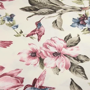 Prostokątny bawełniany obrus plamoodporny z wzorem Kwiaty i Ptaki - Obrusy i serwetki - miniaturka - grafika 1