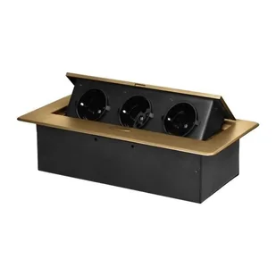 OR-GM-9032(GS)/C Złote gniazdo meblowe wpuszczane w blat 3x2P+Z SCHUKO z płaskim frezowanym rantem ORNO - Gniazdka elektryczne - miniaturka - grafika 1