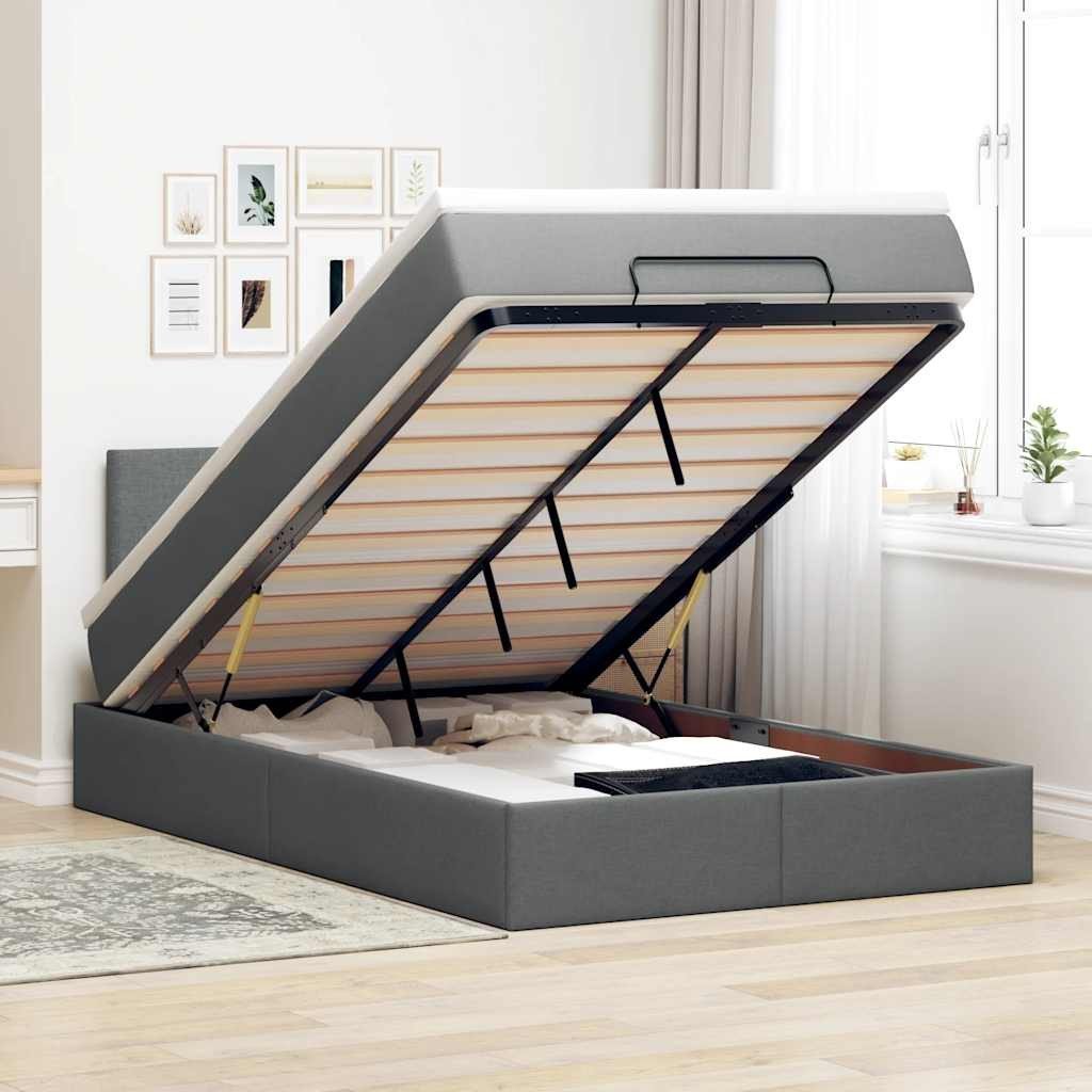 vidaXL Łóżko otomana z materacem i LED, ciemnoszary, 120x200 cm