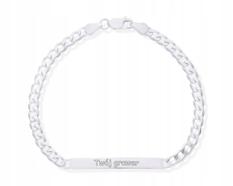 Bransoletka Srebrna Męska z Blaszką + Grawer pr. 925 dł. 20 cm