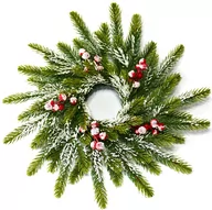 Ozdoby bożonarodzeniowe - Wianek świerkowy sztuczny, ośnieżony, z jarzębiną - miniaturka - grafika 1