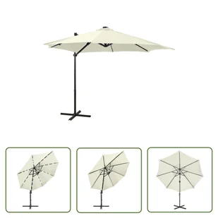 The Living Store Parasol wiszący z lampkami LED i słupkiem - 300 cm - piaskowy - Parasol Wiszący - Parasole ogrodowe - miniaturka - grafika 1