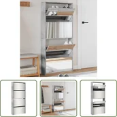 Szafki na buty - The Living Store Szafka na buty z lustrem 4 przegrody beton szary 63x17x134 cm - miniaturka - grafika 1